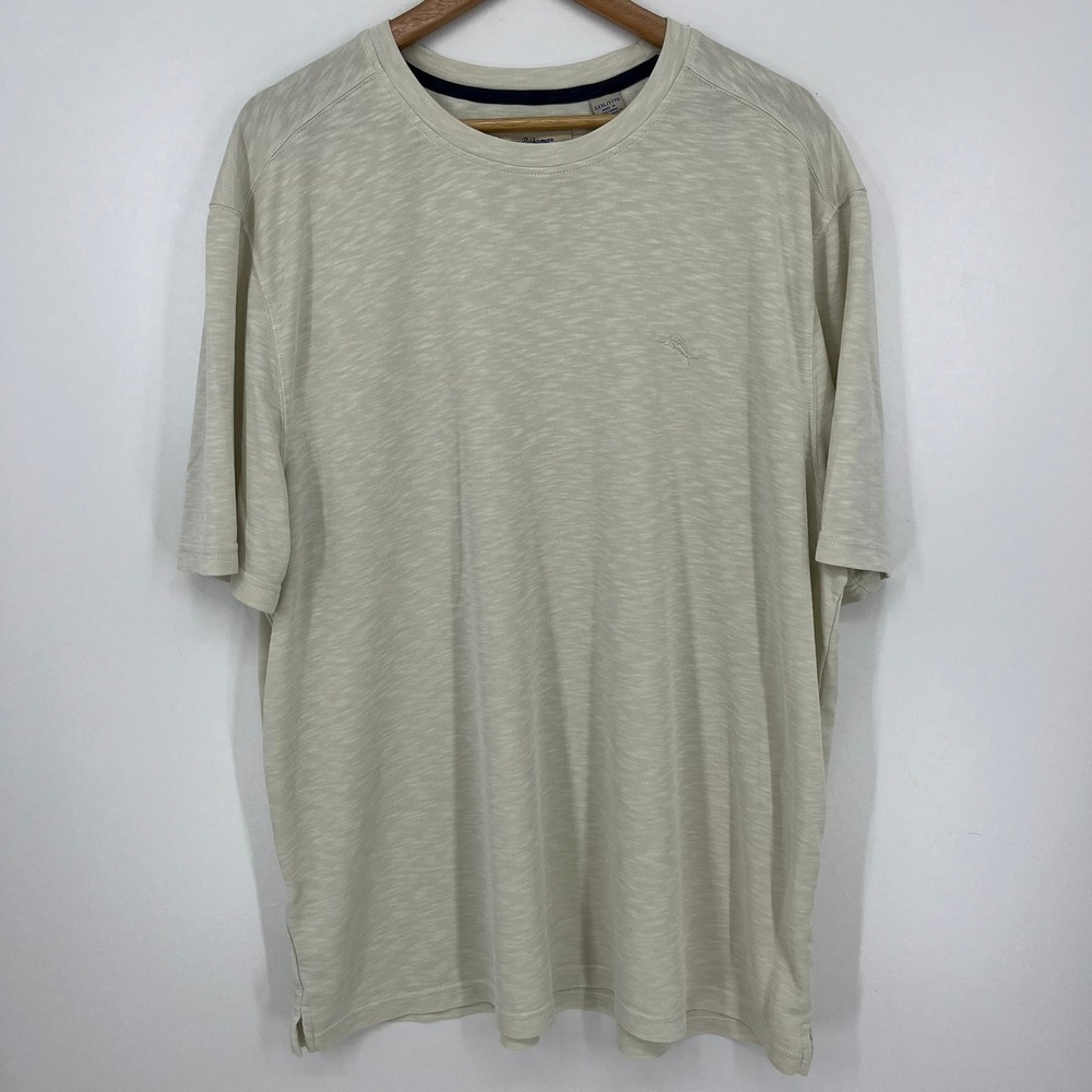 Tommy Bahama Mens XXXL Beige Slub Knit Tencel Modal Short Sleeve T-Shirt 3XL